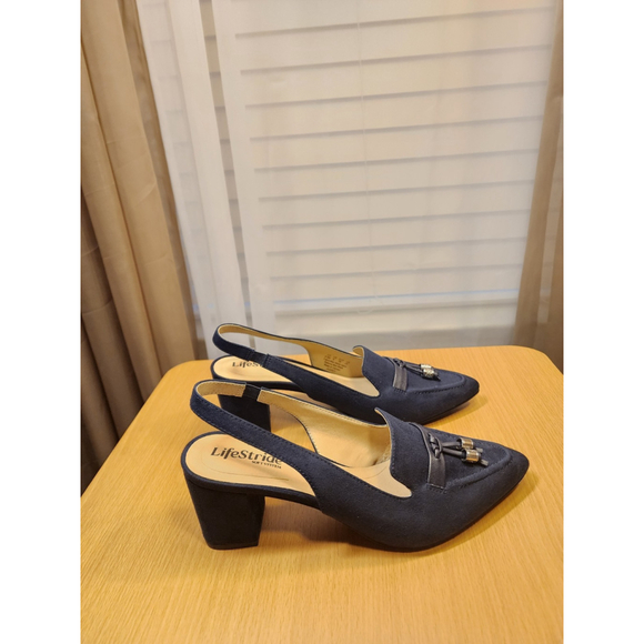 LifeStride Casual Penny Loafer Moccasins Sling Back Shoes Sz 8.5 M Navy Blue - Picture 6 of 12